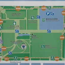 錦糸公園の中には、各種の広場や総合体育館や野球場があります。