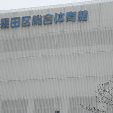 墨田区総合体育館の標識です。広大な錦糸公園の中の体育館です。