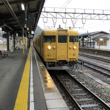 新見駅発三石行き113系普通列車。