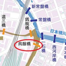 呉服橋の周辺は、運河が埋め立てられて、橋がなくなったようです