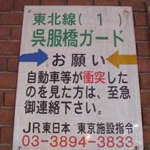 呉服橋架道橋の掲示です。永代通りの南側に掲げられています。