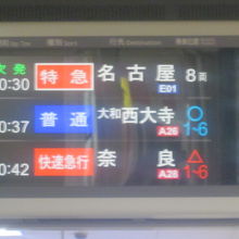電光モニター出発案内の様子