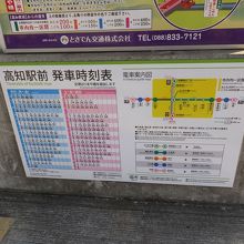 高知駅前の時刻表。