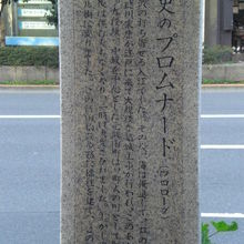 歴史のプロムナードの石碑の東側の側面です。解説文があります。