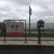 ホームから普通に日本海が見える駅です。