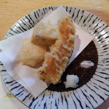 揚げ物　旬の野菜天婦羅三種　旨塩　美味出汁