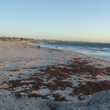 ソレントビーチの夕暮れ、砂浜に夕日見学の人々がいました