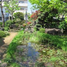 庭と観世音菩薩尊像 (中央奥)