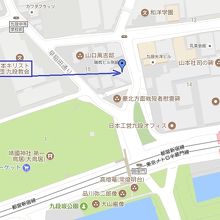 九段教会の場所は、青印の付近です。誤った記載の地図もあります