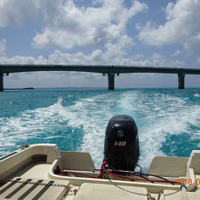 池間大橋の下をくぐって大神島の近くまで行きます。