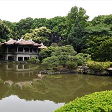 池には中島があります。