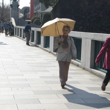 竹橋の北側の歩道です。地下鉄竹橋駅が近いので通行者が多いです