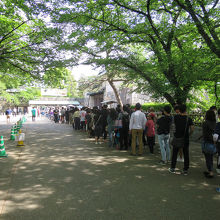開園10分前、観覧券売り場前は長蛇の行列
