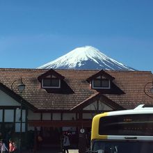 駅舎の裏手に富士山が見えます。