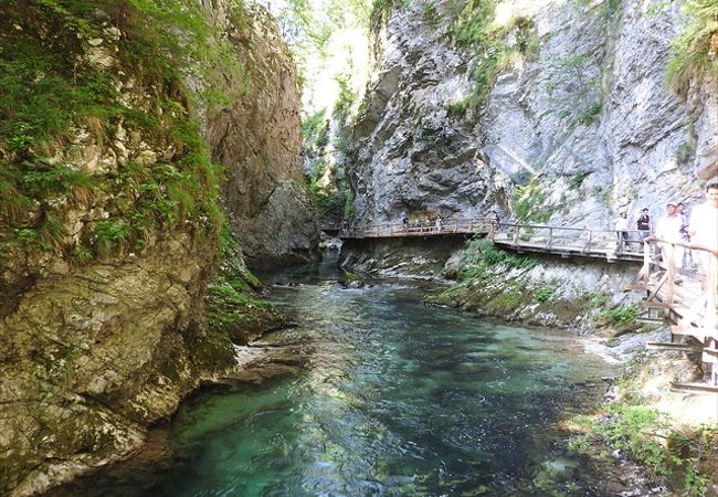 ブレッド湖周辺を代表する観光地の一つで，1時間程度のハイキングが楽しめます．