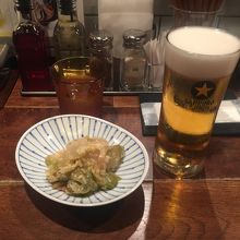 生ビールとザーサイ