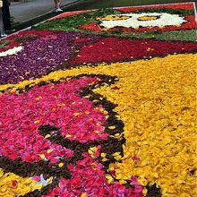 道路が花で飾られています。