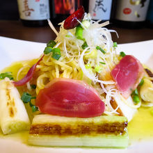 あいち鴨生ハムとネギの鴨南蛮ペペロンチーノ