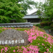 綺麗に整備されている、後方が公園館建物