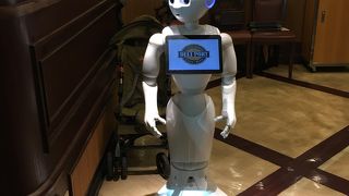 入口に案内ロボットのpepperがいます。