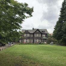 芝生の向こうから