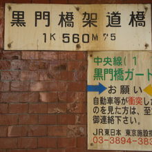 黒門橋架道橋の別の標識です。中央本線の線路が上側を走ります。