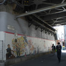 平永橋架道橋の壁に、色鮮やかな絵が描かれています。明るいです