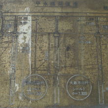 平永橋架道橋の壁に掲げられた標識です。年期が入っています。