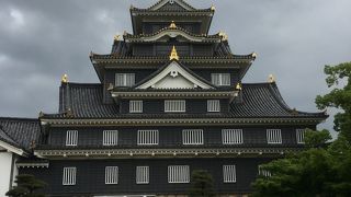 旭川の川岸に聳える漆黒の城！別名烏城！宇喜多家の居城としても有名