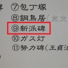 湯島天満宮の案内板です。新派の碑が、９番に紹介されています。