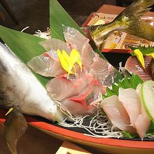 縞鯵姿造り入り3点盛り合わせ