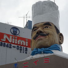 道具街のシンボルともいうべき「ジャンボコック」の像