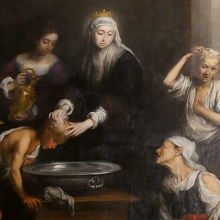 白癬のこどもを治療するハンガリーの聖イサベラ