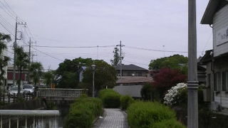 栃木駅近くでは石畳やガス灯、緑の並木道などの風景も