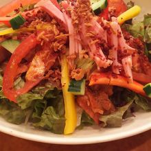 ランチで食べたチキンサラダが乗った丼