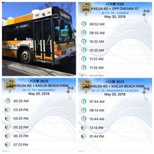 バスのアプリで調べたカイルア⇔ラニカイの時刻表