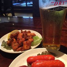 湯上りセット ビール＋タコの唐揚げ＋赤ウインナー