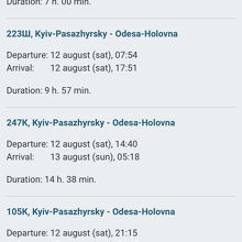 キエフ→オデッサの時刻表。ウクライナ国鉄HPより
