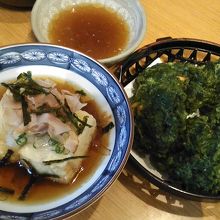 揚げ出し豆腐、もずくかき揚げ