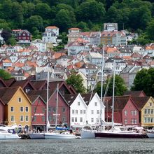 対岸の木造倉庫群