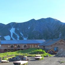 右側手前の木造が「立山室堂」。後ろは現在の室堂山荘。