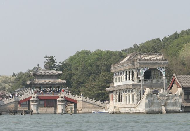 昆明湖の湖上から見た景色