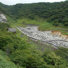 殺生石は鹿の湯の上部の谷筋の地獄の一番奥