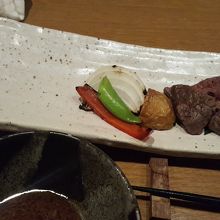 コースのステーキ