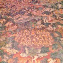 大仏の像のある本堂内の壁画です。壮大な壁画に圧倒されます。