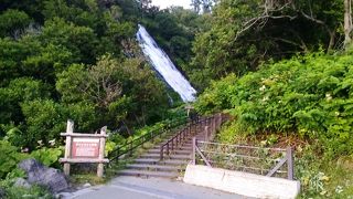 いつ来ても水量が多く斜面に幅広く流れ落ちる豪快な滝は珍しい