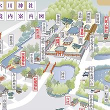 氷川神社の境内の案内図です。本殿及び拝殿が中心になります。