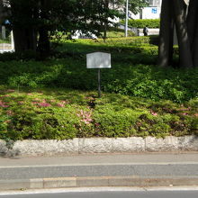 日本赤十字社発祥の地の標識が、逓信病院の植え込みにあります。