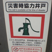 掘兼の井の解説板の前の井戸は、災害時の井戸としてあります。