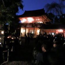 目立つ建物は国宝御本殿の南門です。